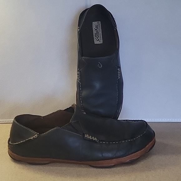 MEN\'S OLUKAI‎ LEATHER BLACK LOAFERS SLIP ON SHOES (sz US 11.5. EURO 45)